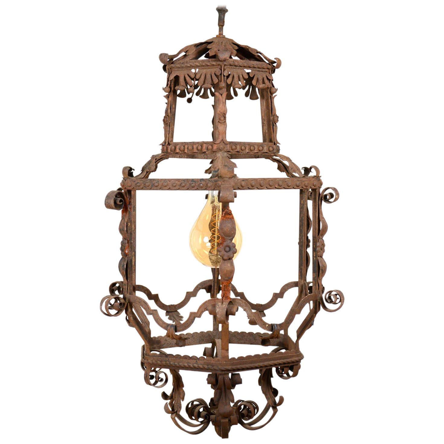 Antique Italian Iron Pendant Light, 19th Century For Sale