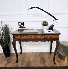 Antique Italian Kidney Shaped Inlay Walnut Burl Wood Writing Desk Table