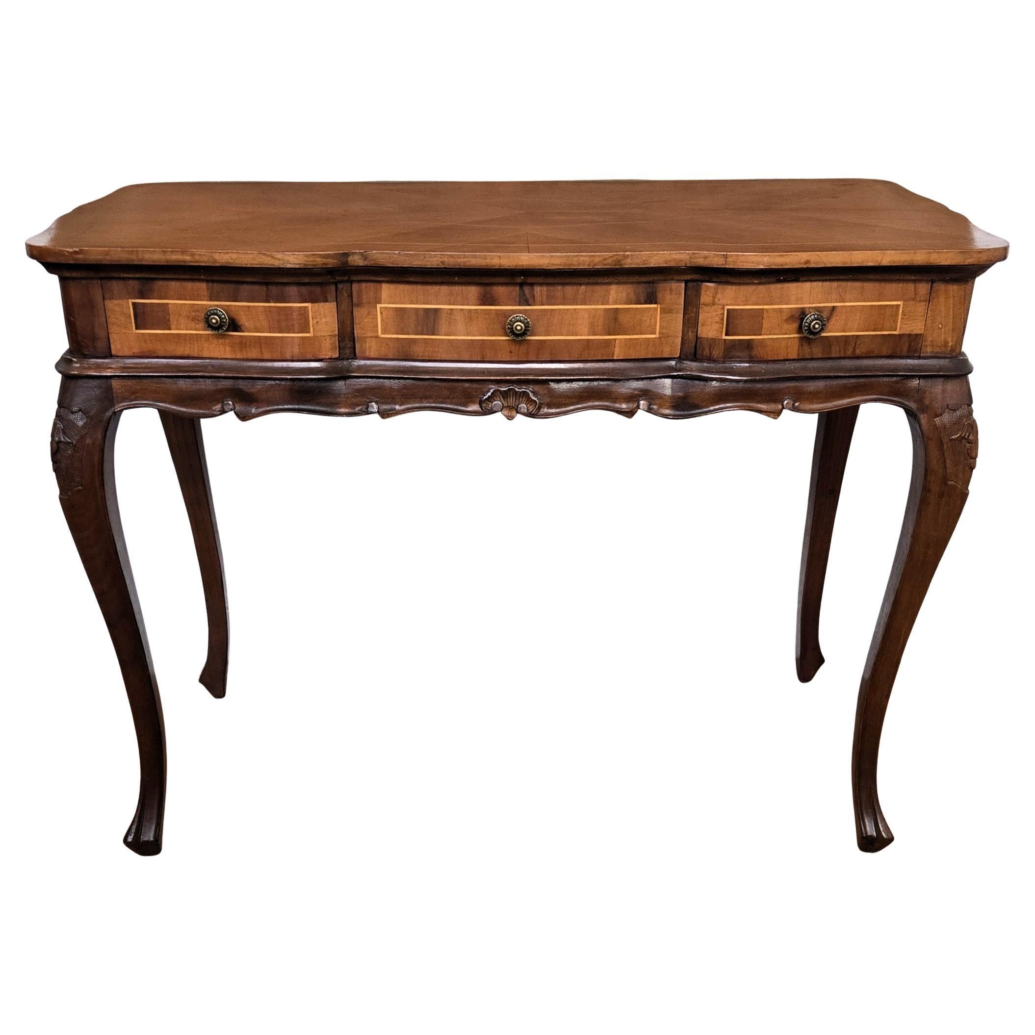 Antique Italian Kidney Shaped Inlay Walnut Burl Wood Writing Desk Table im Angebot