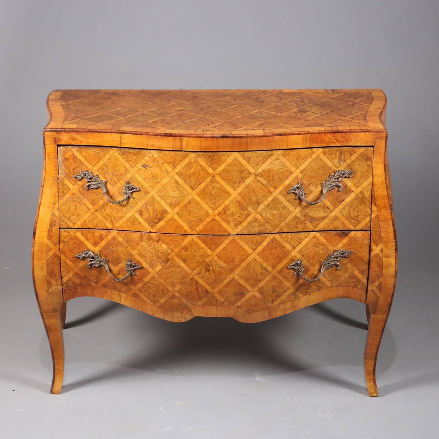 Inlay Antique Italian Kingwood Parquetry Two-Drawer Commode Chest, 20th Century