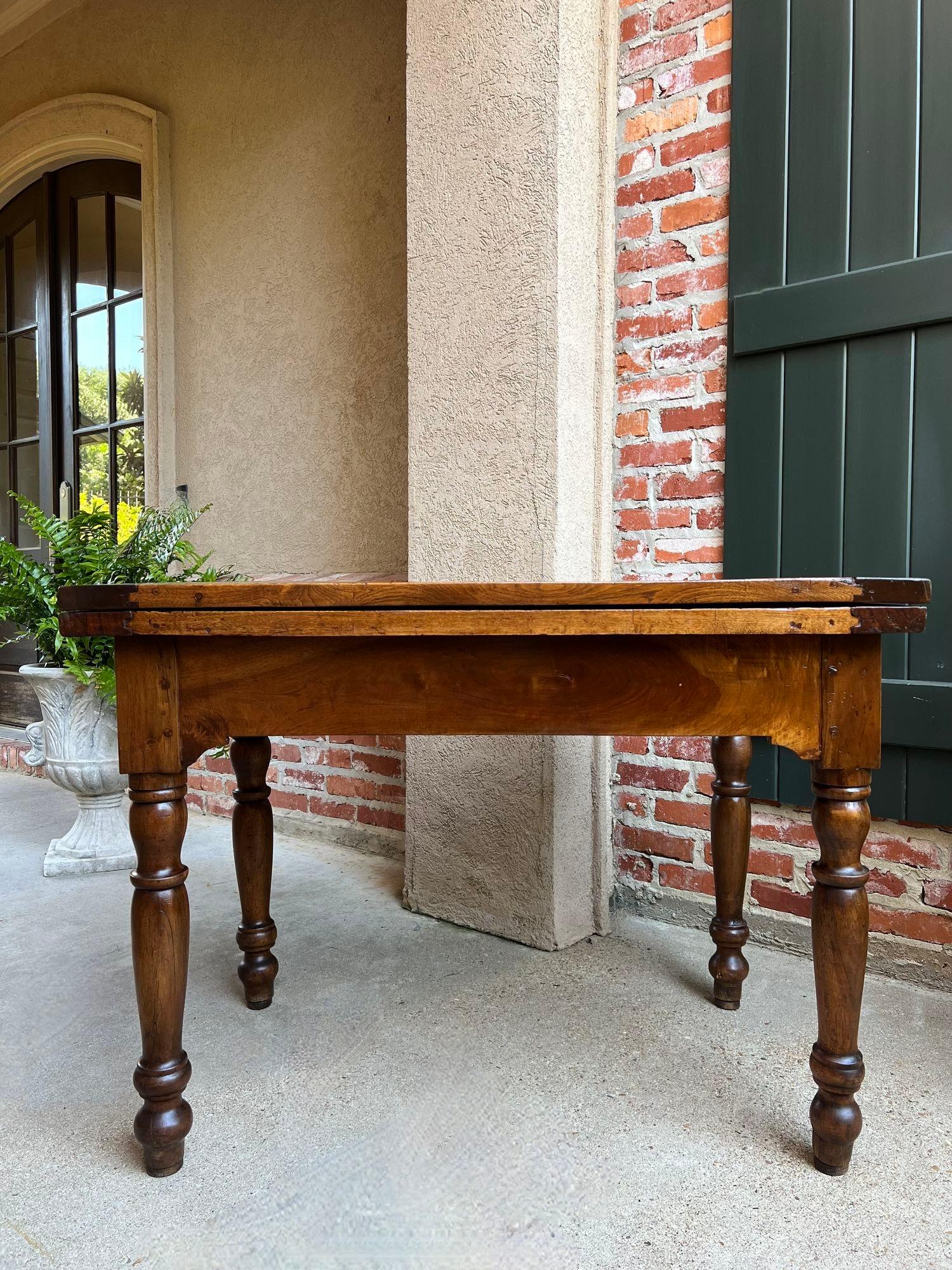French Provincial Antique Italian Kitchen Farm Table Island Walnut Flip Top Game Table circa1800 For Sale
