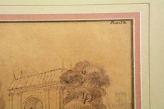 Antique Italian Landscape Drawing in Gilt Frame