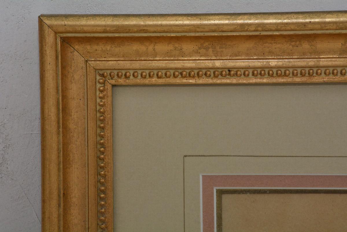 Hand-Painted Antique Italian Landscape Drawing in Gilt Frame For Sale
