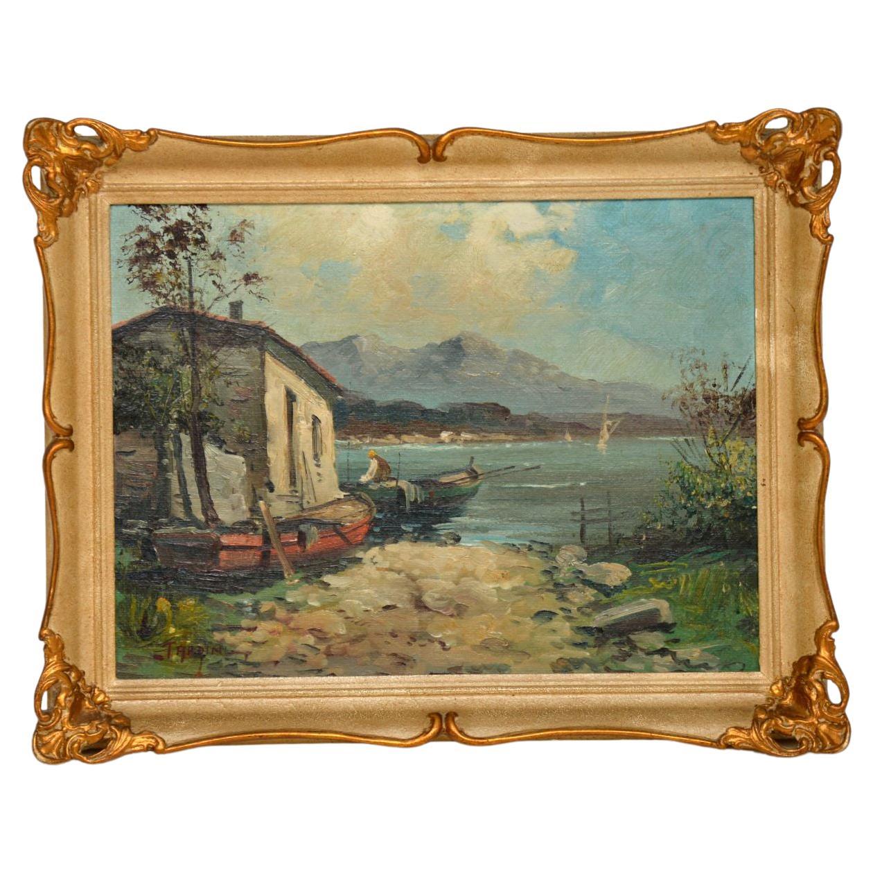 A beautifully executed antique oil painting in the impressionist style. This was most likely made in Italy, it dates from around the late 1800’s. It is signed by the artist ‘Tardini’.

It is in lovely condition and has a beautiful cream and gilt