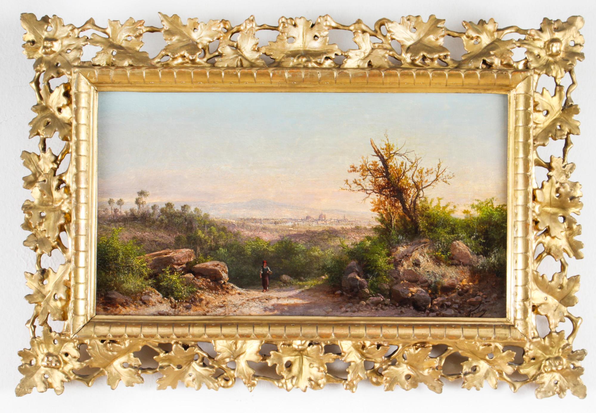 Antique Italian Landscape Oil Painting Guido Agostini 19thC For Sale 4