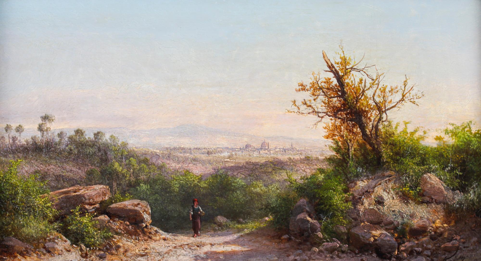 Antique Italian Landscape Oil Painting Guido Agostini 19thC In Good Condition For Sale In London, GB