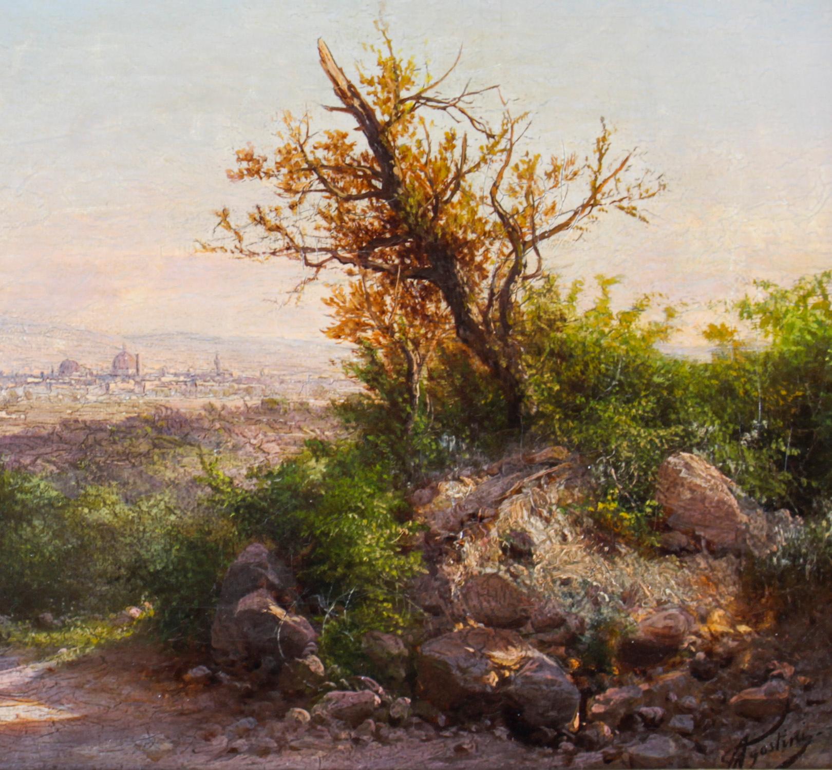 Late 19th Century Antique Italian Landscape Oil Painting Guido Agostini 19thC For Sale