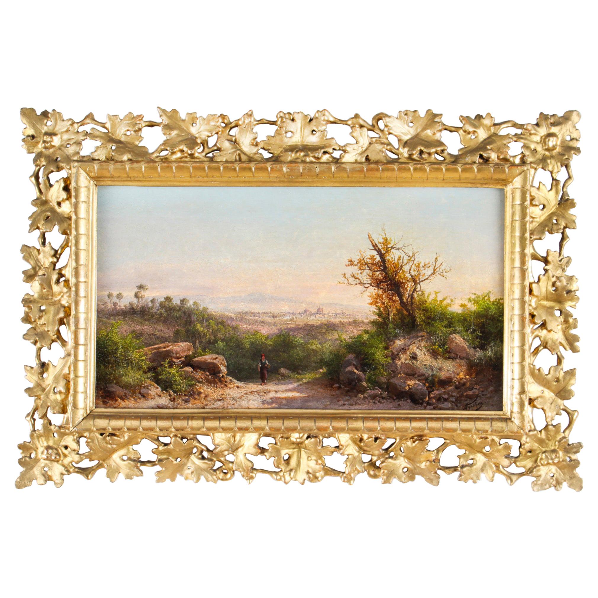 Antique Italian Landscape Oil Painting Guido Agostini 19thC For Sale
