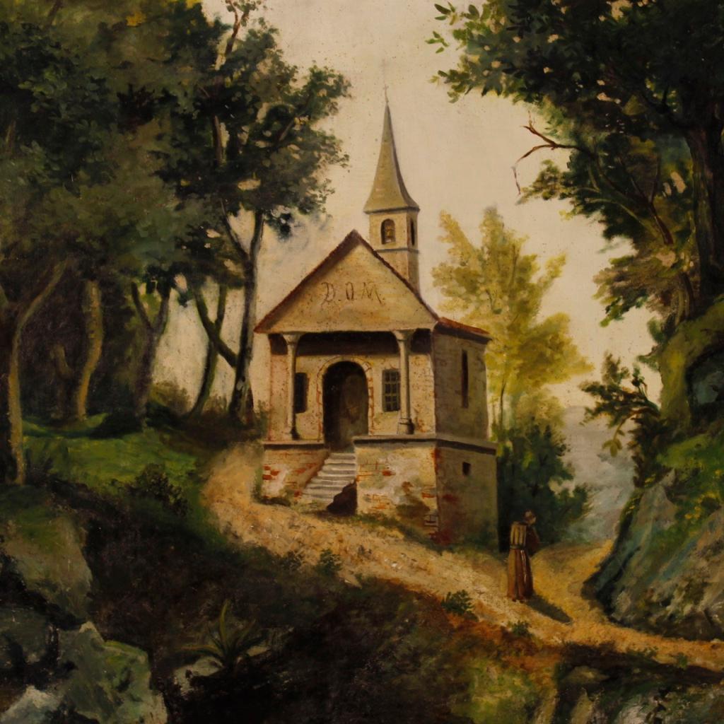Antique Italian Landscape Oil Painting on Canvas from the 19th Century In Good Condition For Sale In London, GB