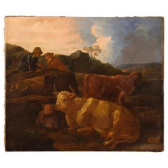 Antique Italian Landscape Oil Painting on Canvas from the 19th Century