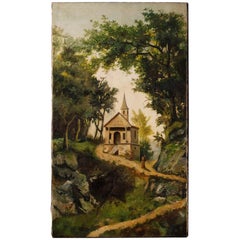 Antique Italian Landscape Oil Painting on Canvas from the 19th Century