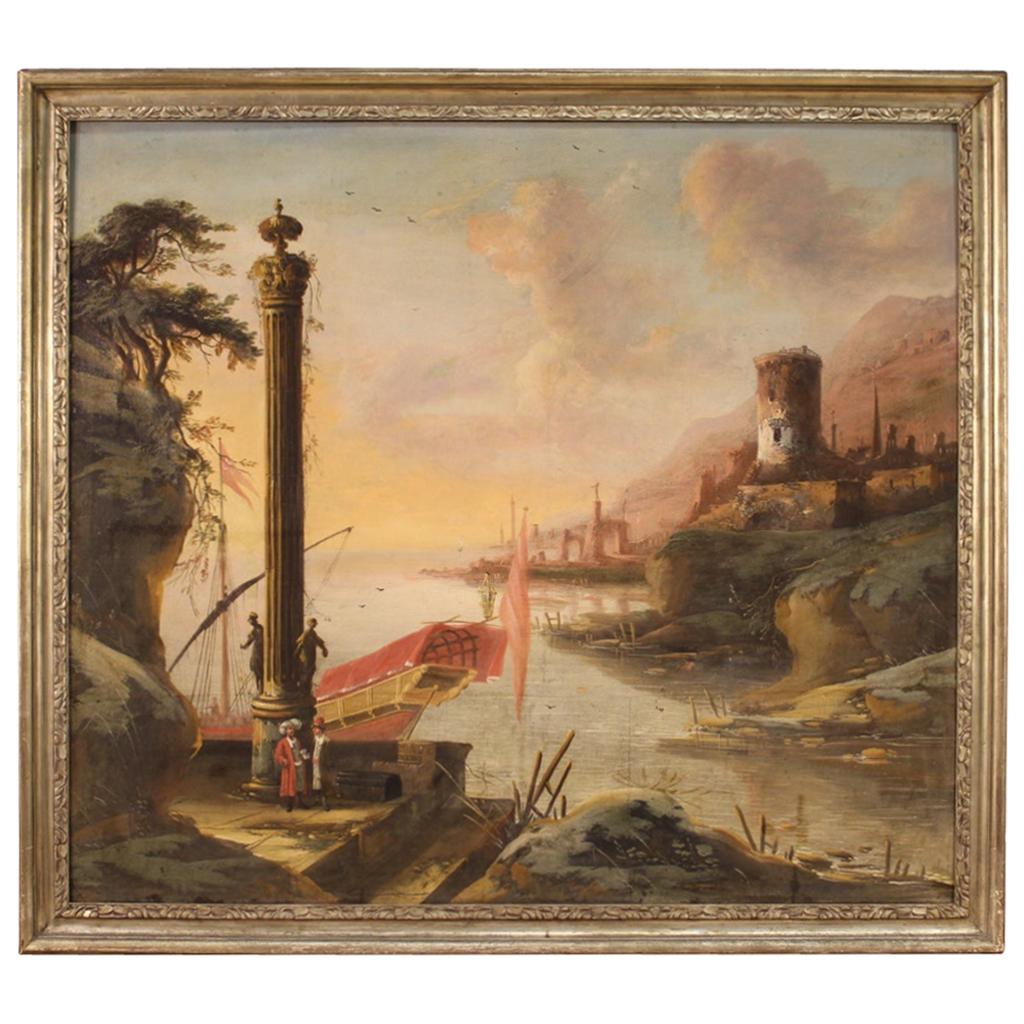 Antique Italian Landscape Painting from the 18th Century For Sale