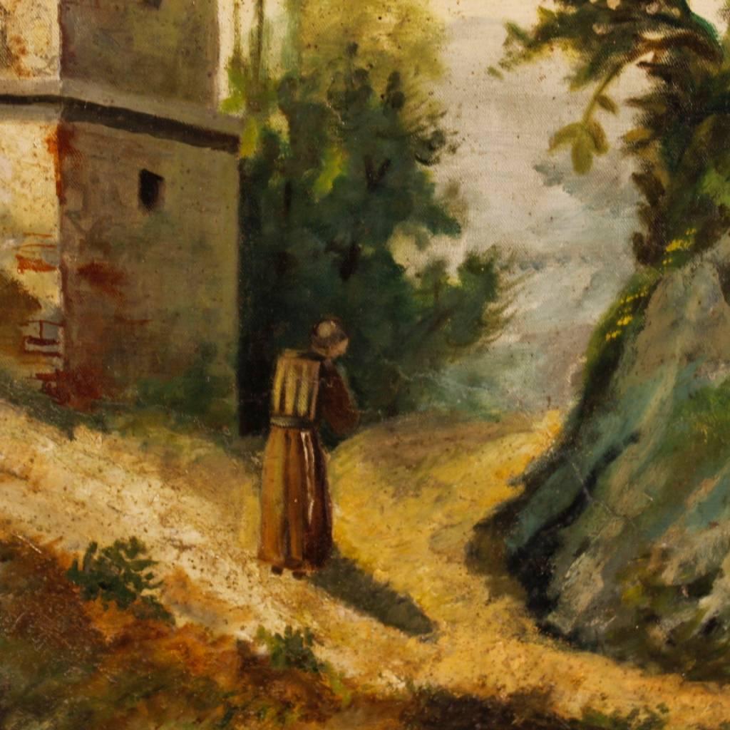 Antique Italian Landscape Painting Oil on Canvas from 19th Century In Good Condition For Sale In Vicoforte, Piedmont