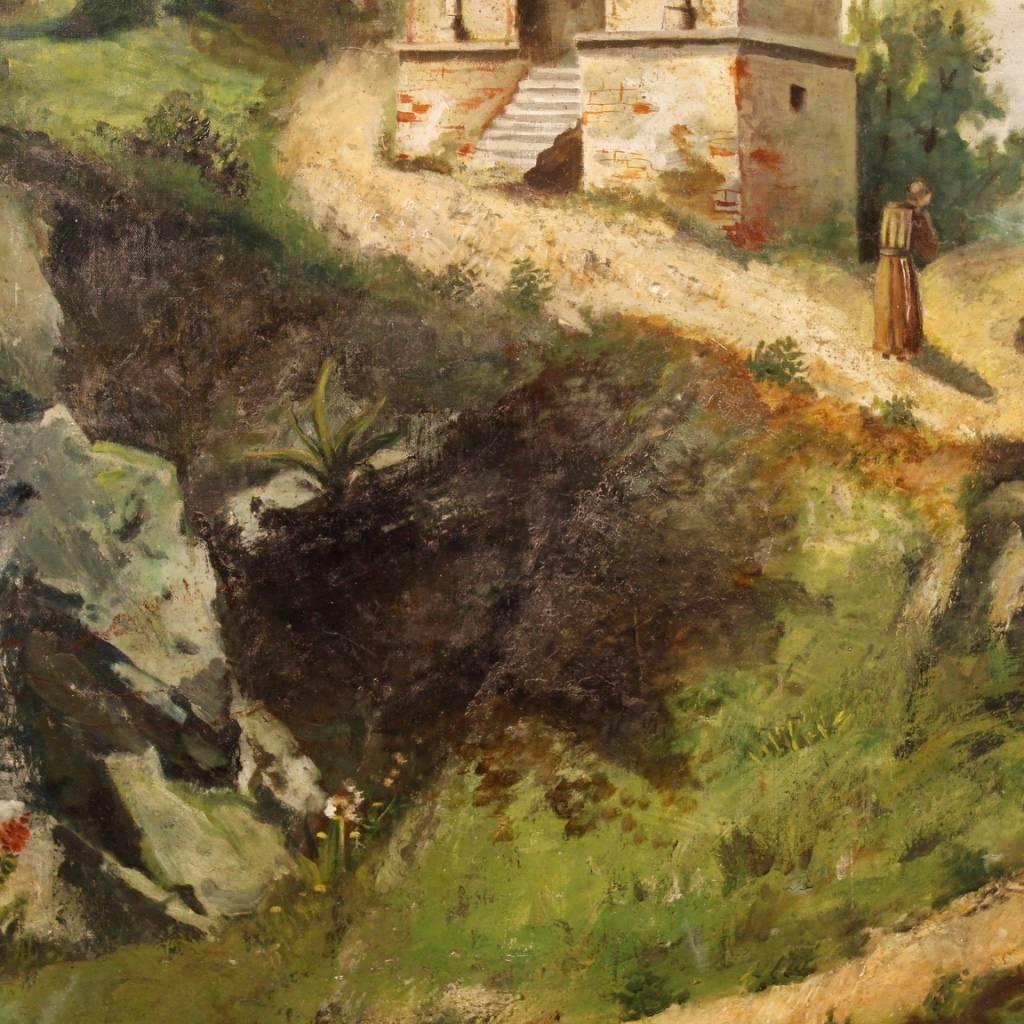 Antique Italian Landscape Painting Oil on Canvas from 19th Century 2