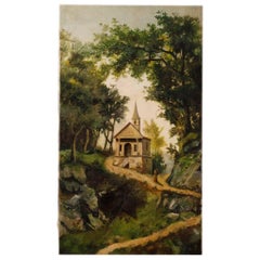 Antique Italian Landscape Painting Oil on Canvas from 19th Century