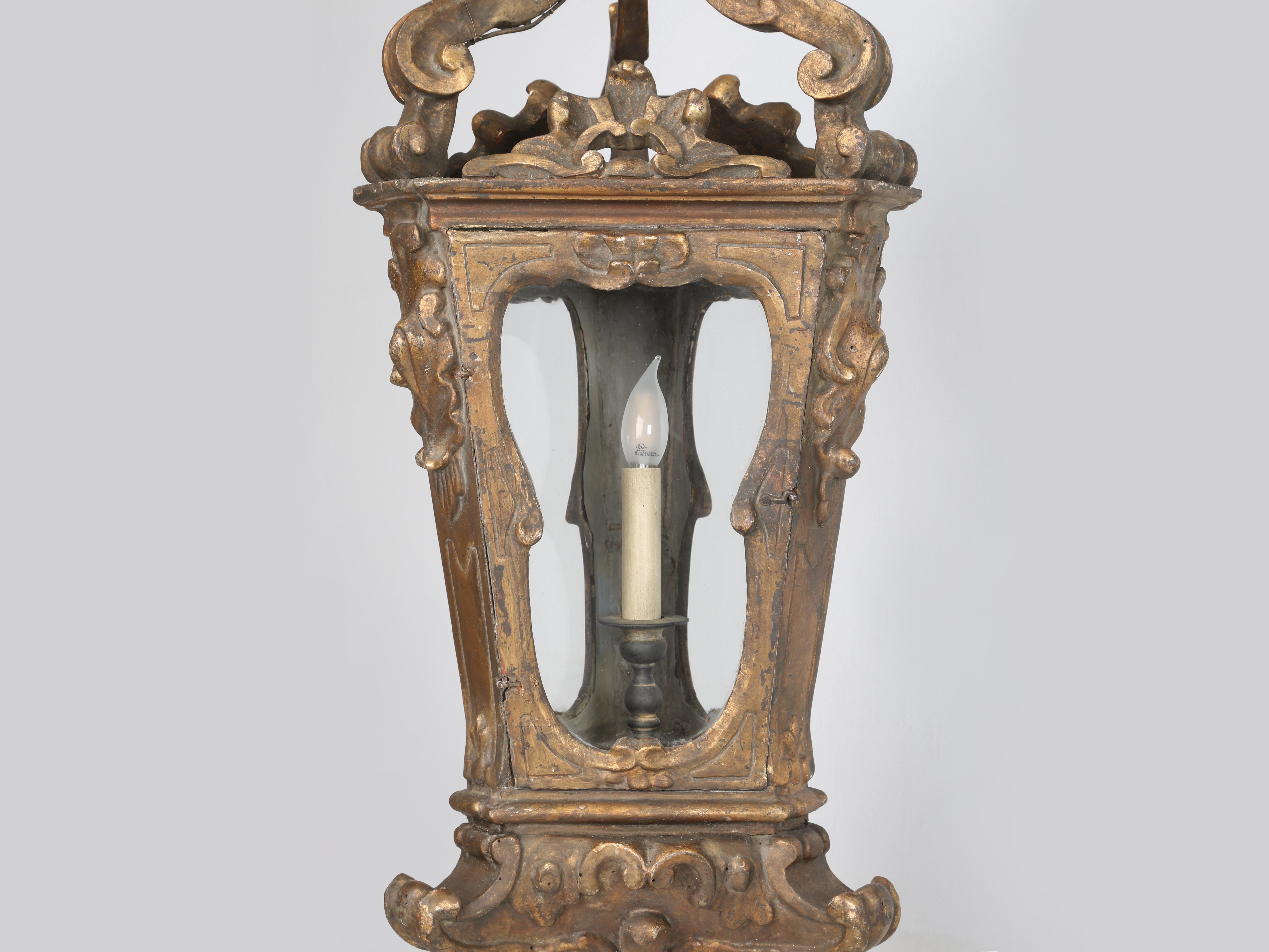 Antique Italian Lantern Hand-Carved Wood Original Gilding Over 250-Years Old For Sale 4