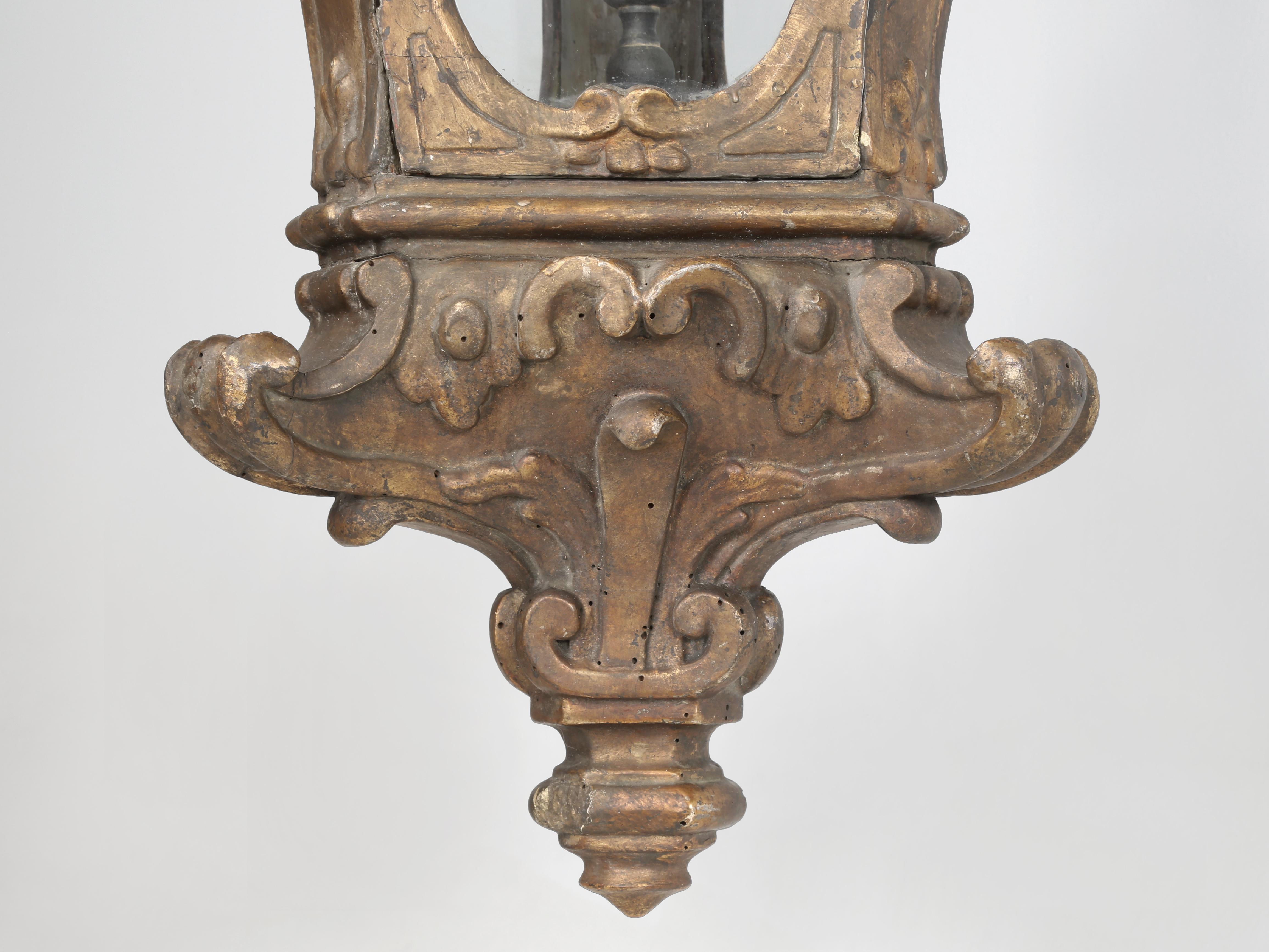 Antique Italian Lantern Hand-Carved Wood Original Gilding Over 250-Years Old For Sale 5