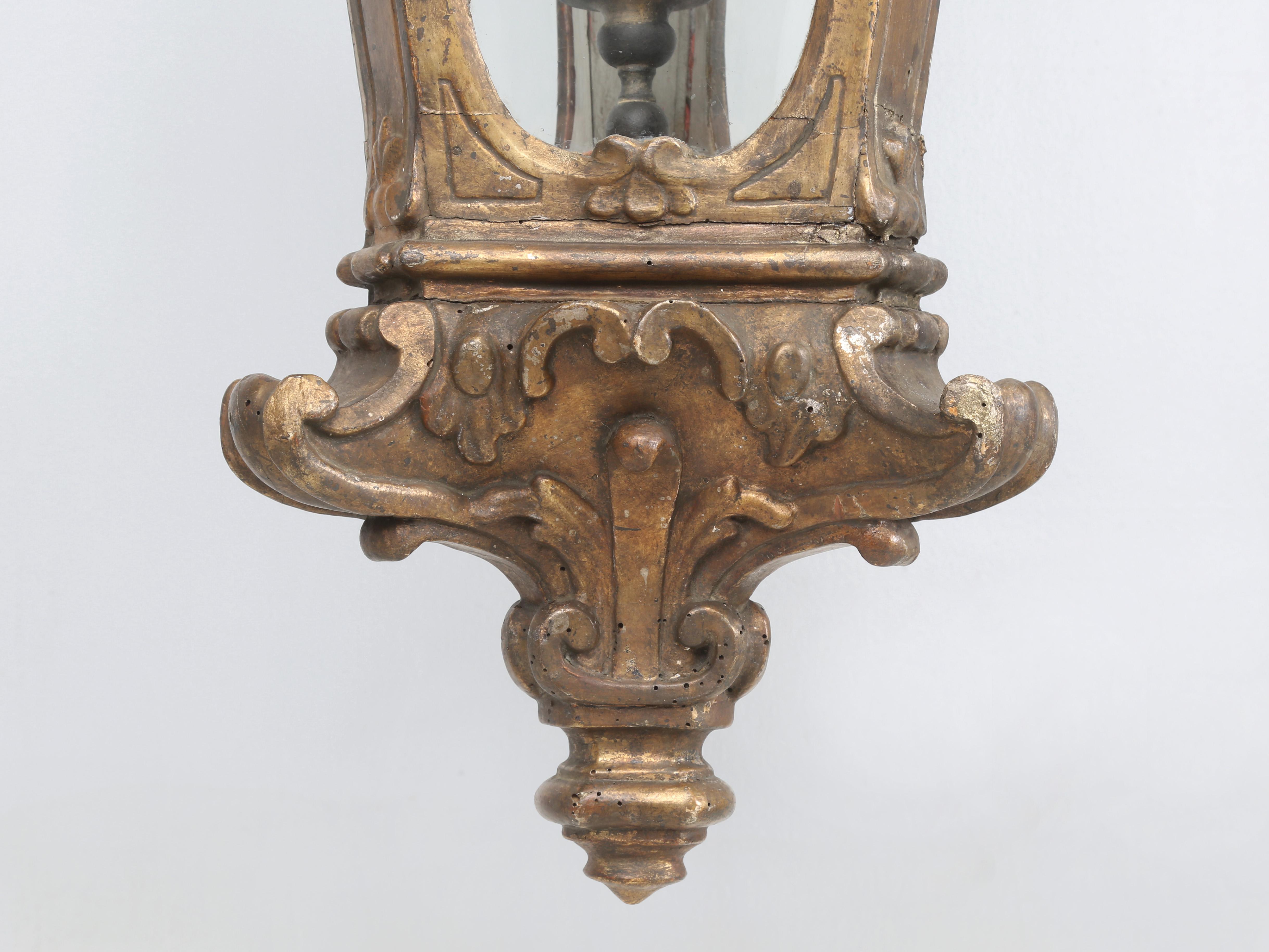 Antique Italian Lantern Hand-Carved Wood Original Gilding Over 250-Years Old For Sale 6