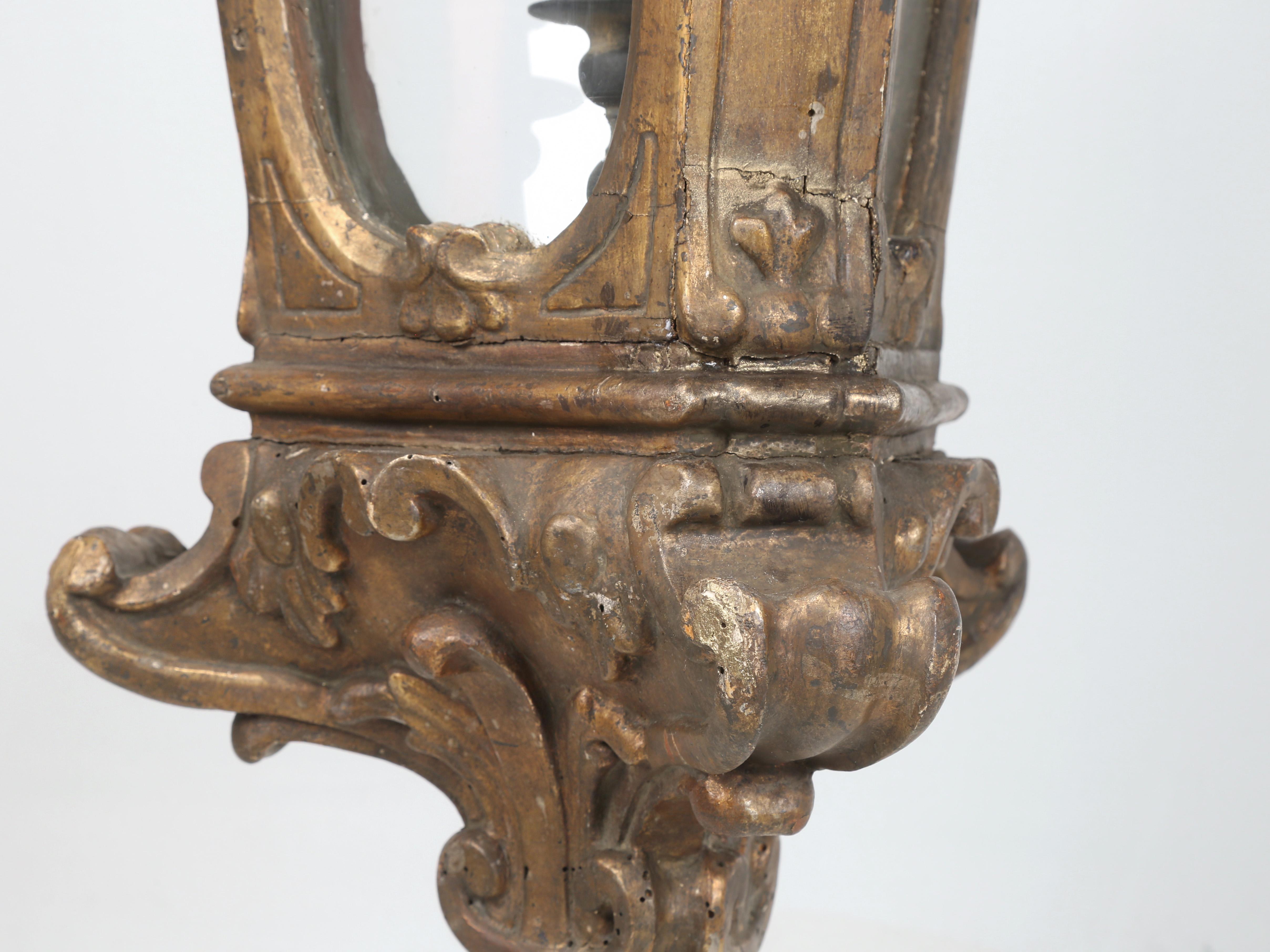 Antique Italian Lantern Hand-Carved Wood Original Gilding Over 250-Years Old For Sale 7