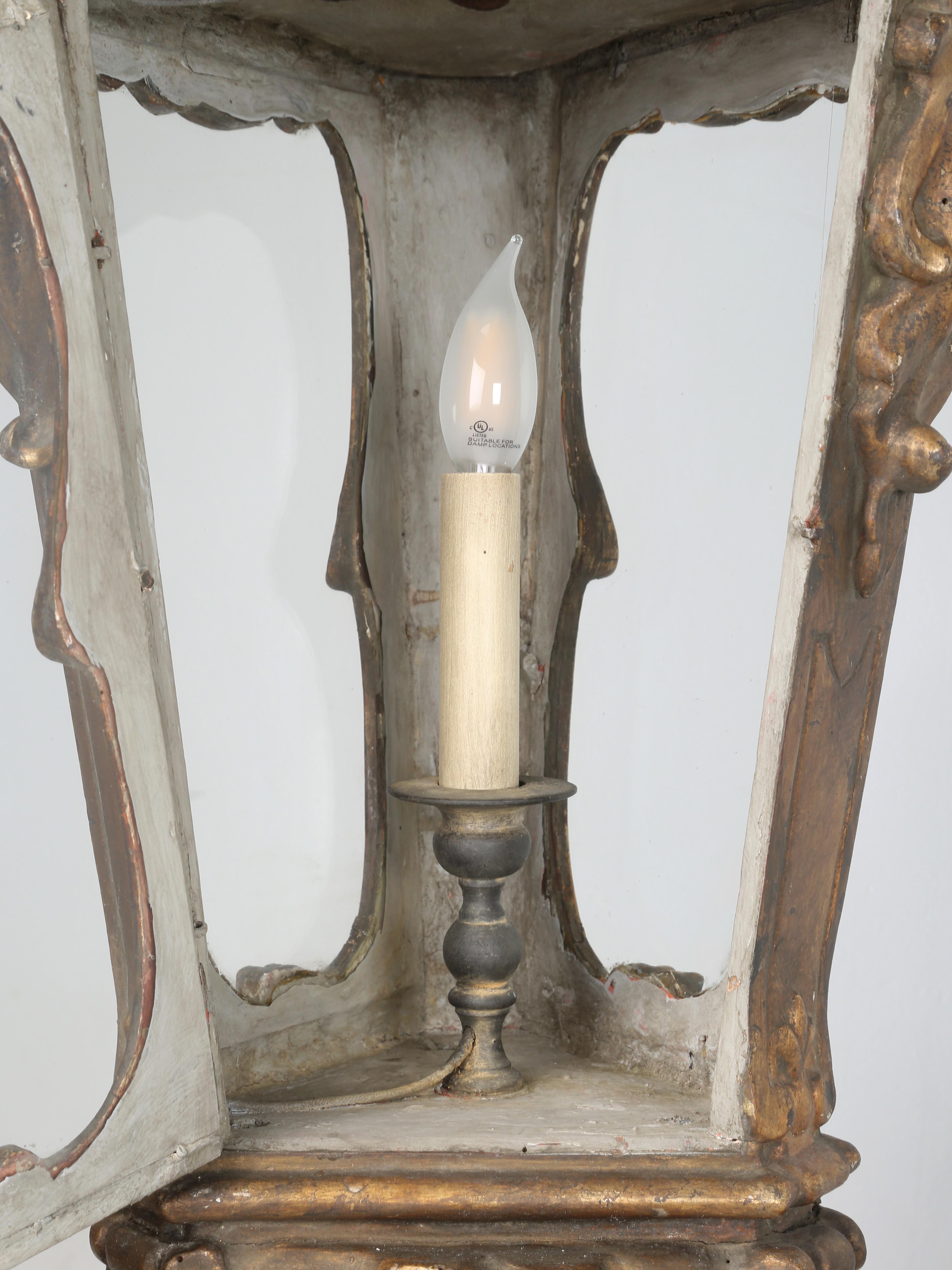 Antique Italian Lantern Hand-Carved Wood Original Gilding Over 250-Years Old For Sale 11