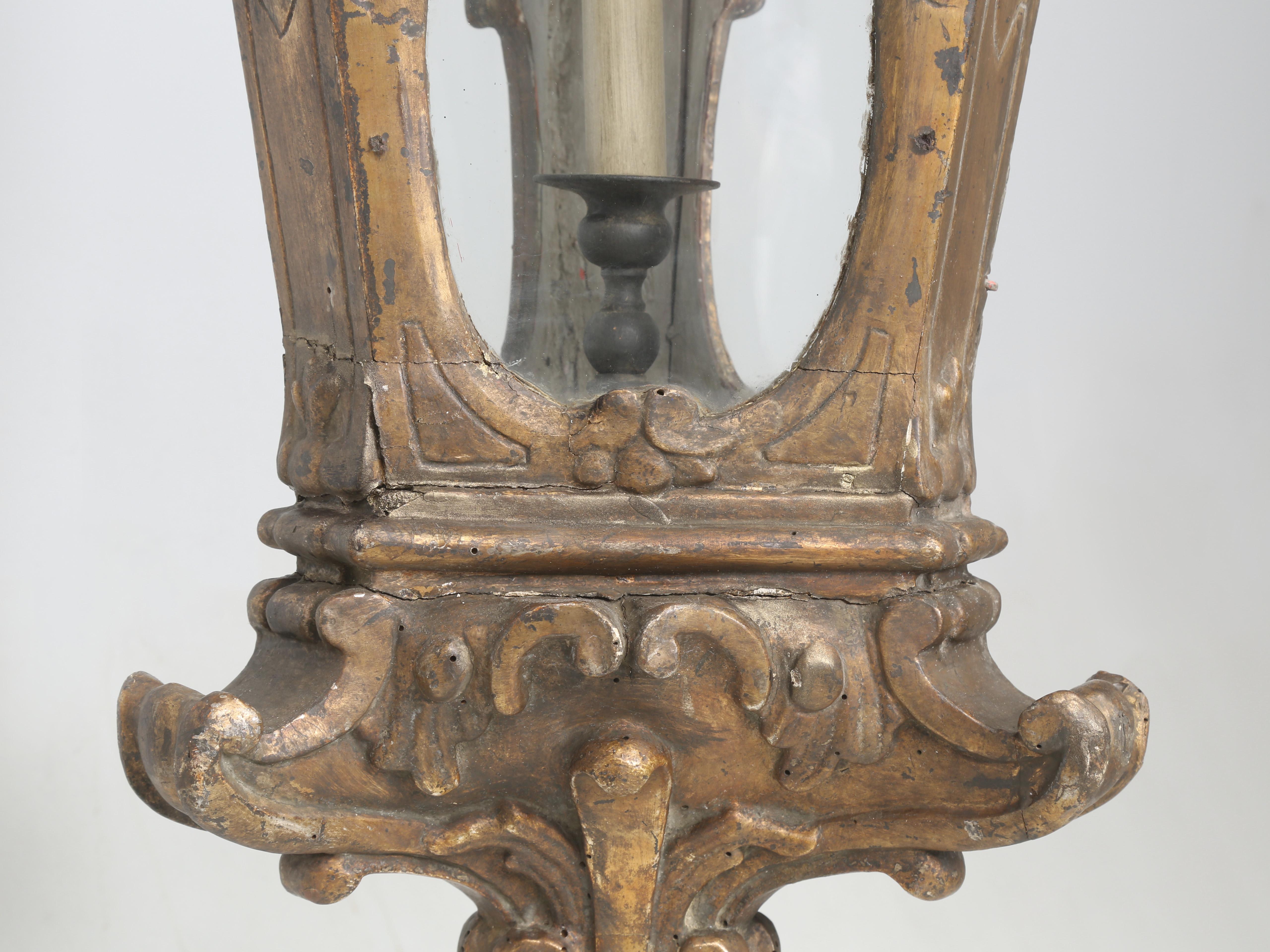 Antiguo Farol Italiano Madera Tallada a Mano Dorado Original Más de 250 Años de Antigüedad en venta 4