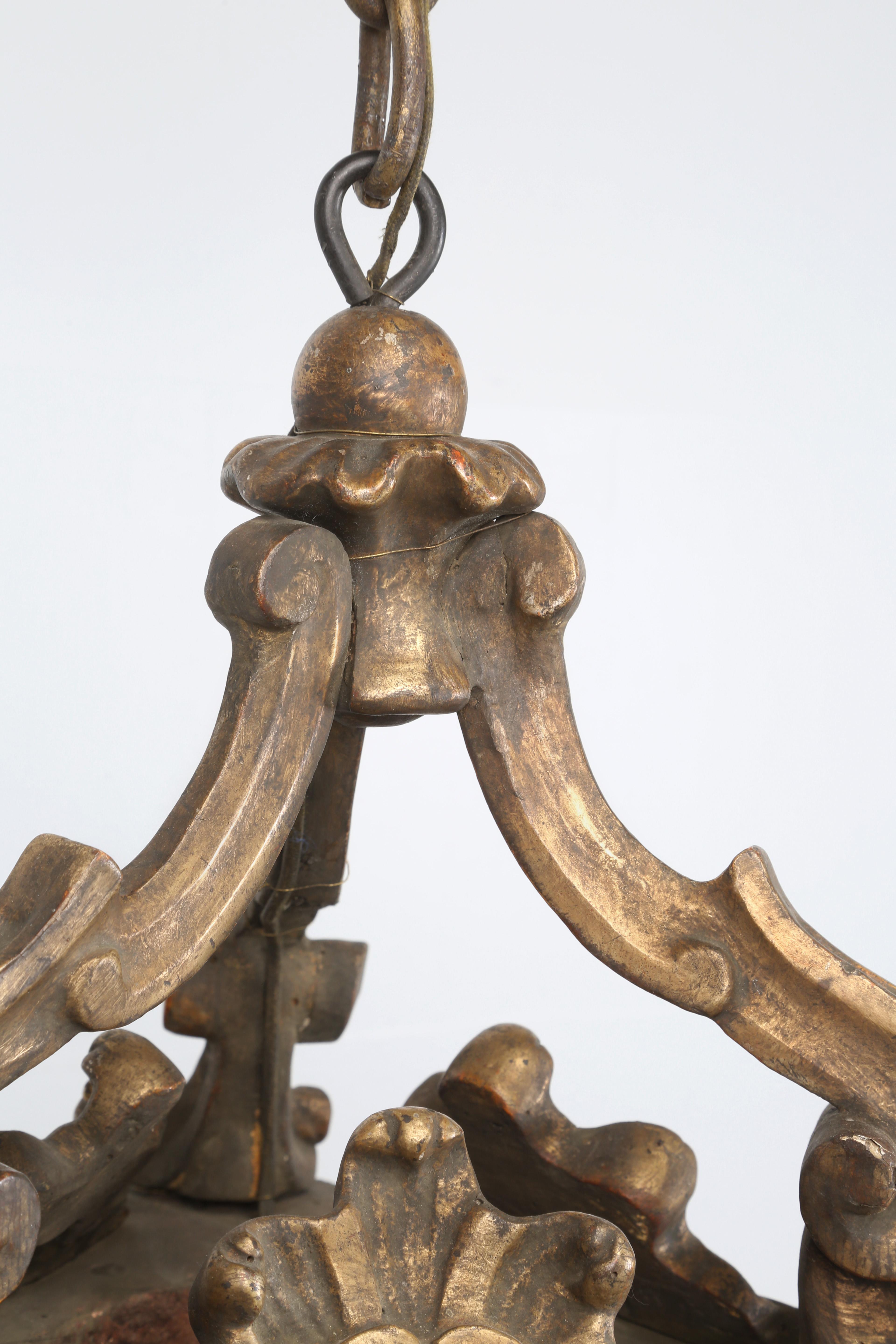 Antique Italian Lantern Hand-Carved Wood Original Gilding Over 250-Years Old In Good Condition For Sale In Chicago, IL