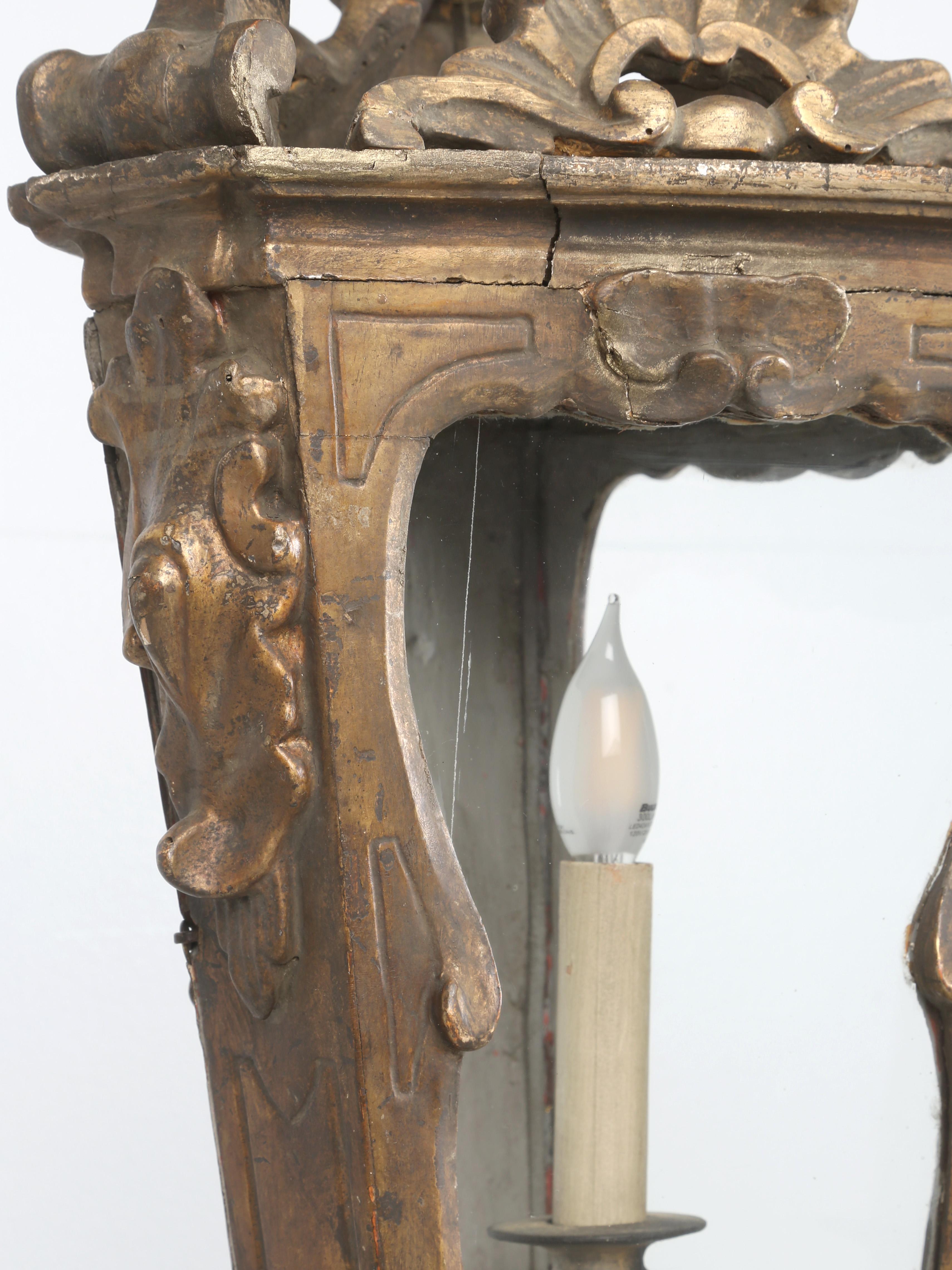 Antique Italian Lantern Hand-Carved Wood Original Gilding Over 250-Years Old For Sale 1