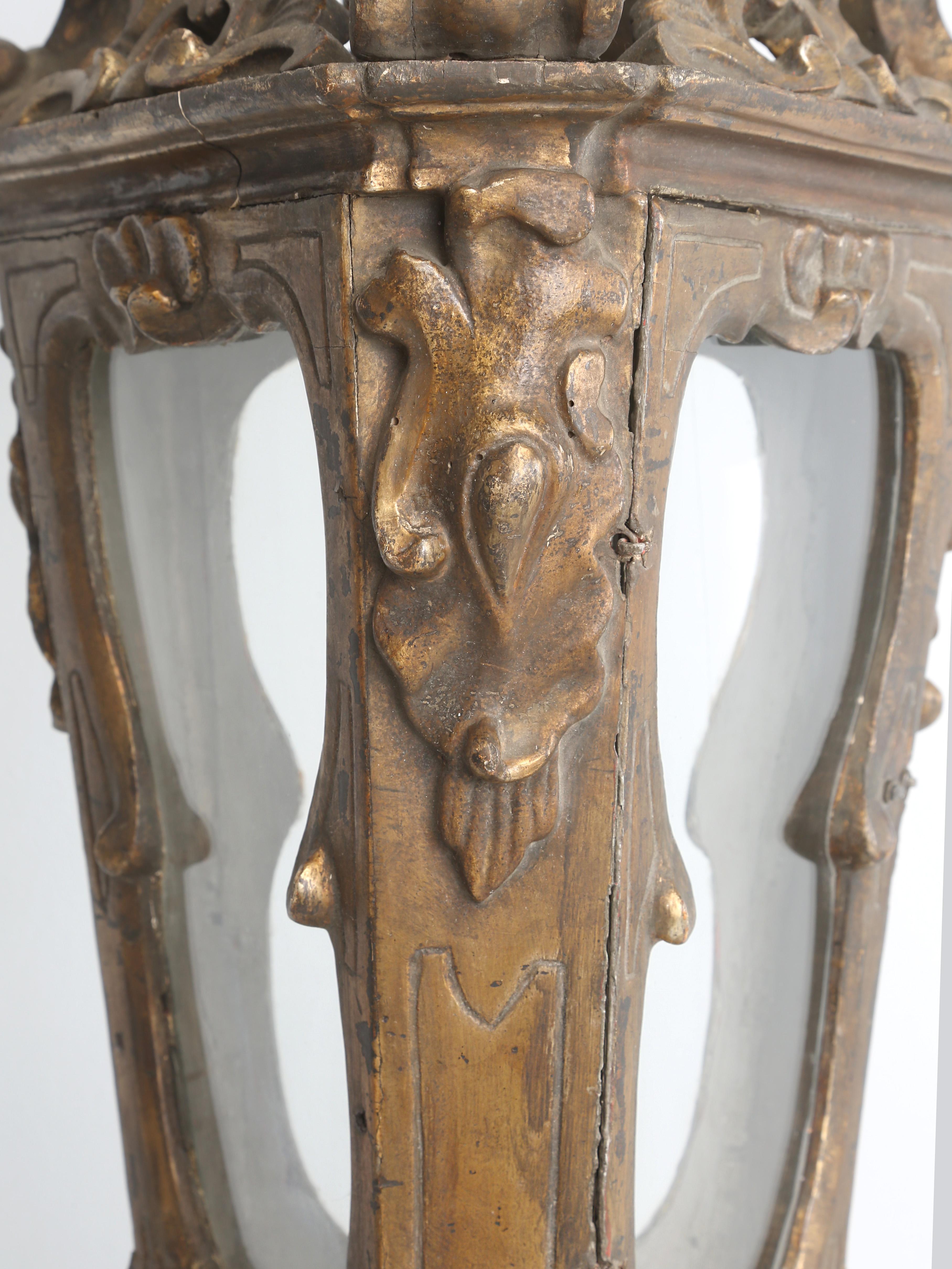 Antique Italian Lantern Hand-Carved Wood Original Gilding Over 250-Years Old For Sale 2