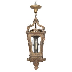 Antique Italian Lantern Hand-Carved Wood Original Gilding Over 250-Years Old