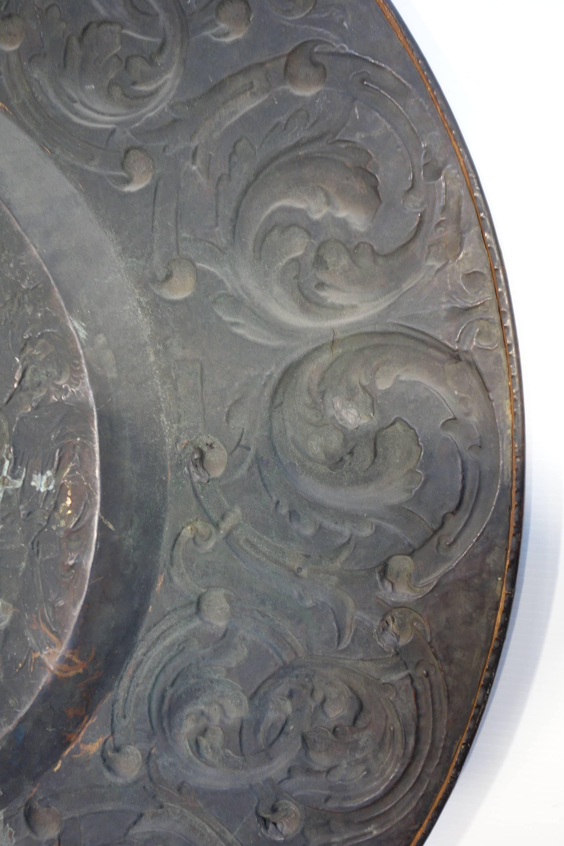 19th Century Antique Italian Large Embossed Copper Roman Plate Circa 1820