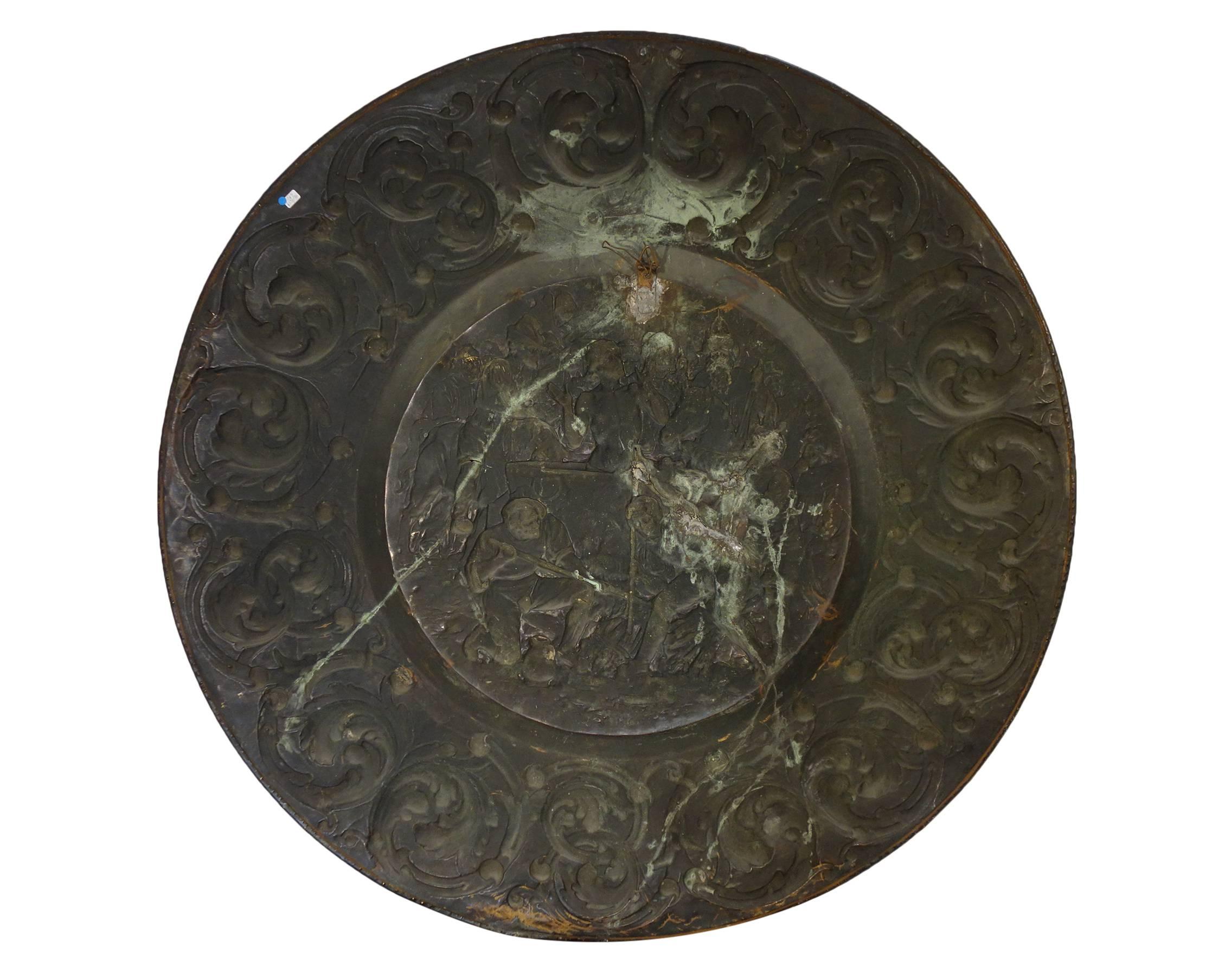 Antique Italian Large Embossed Copper Roman Plate Circa 1820 1