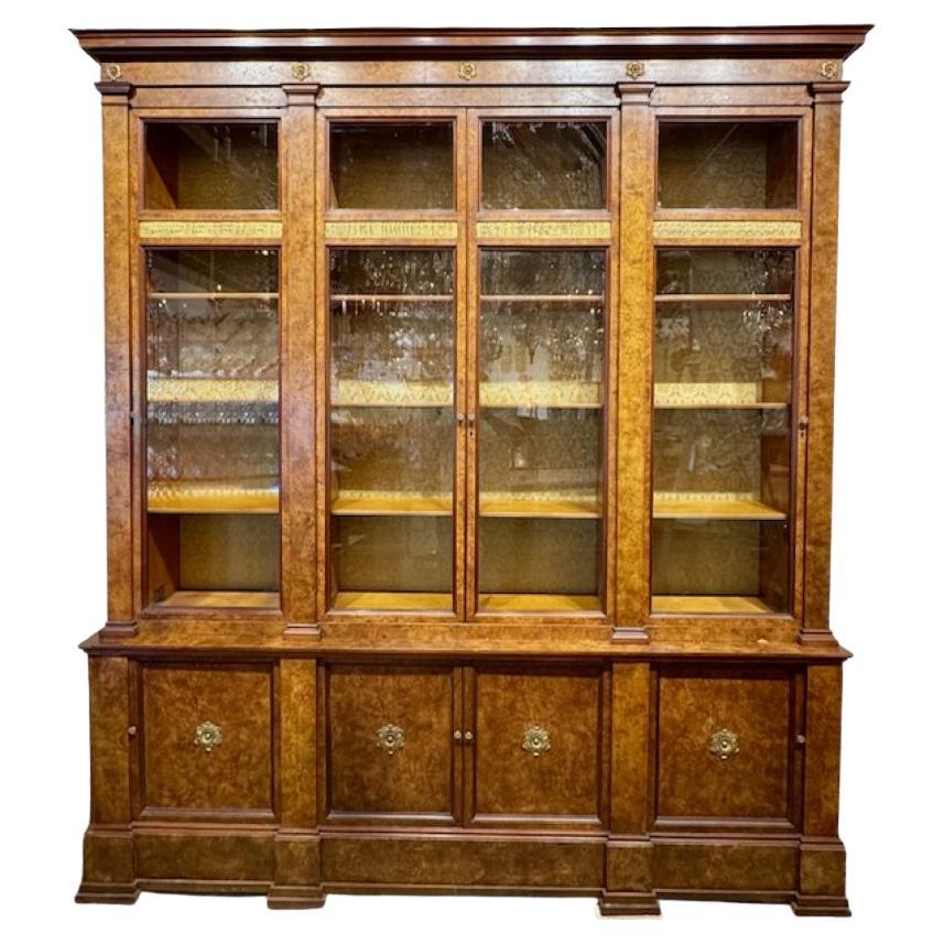 Antique Italian Large Scale Empire Style Walnut Breakfront Cabinet