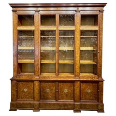 Antique Italian Large Scale Empire Style Walnut Breakfront Cabinet