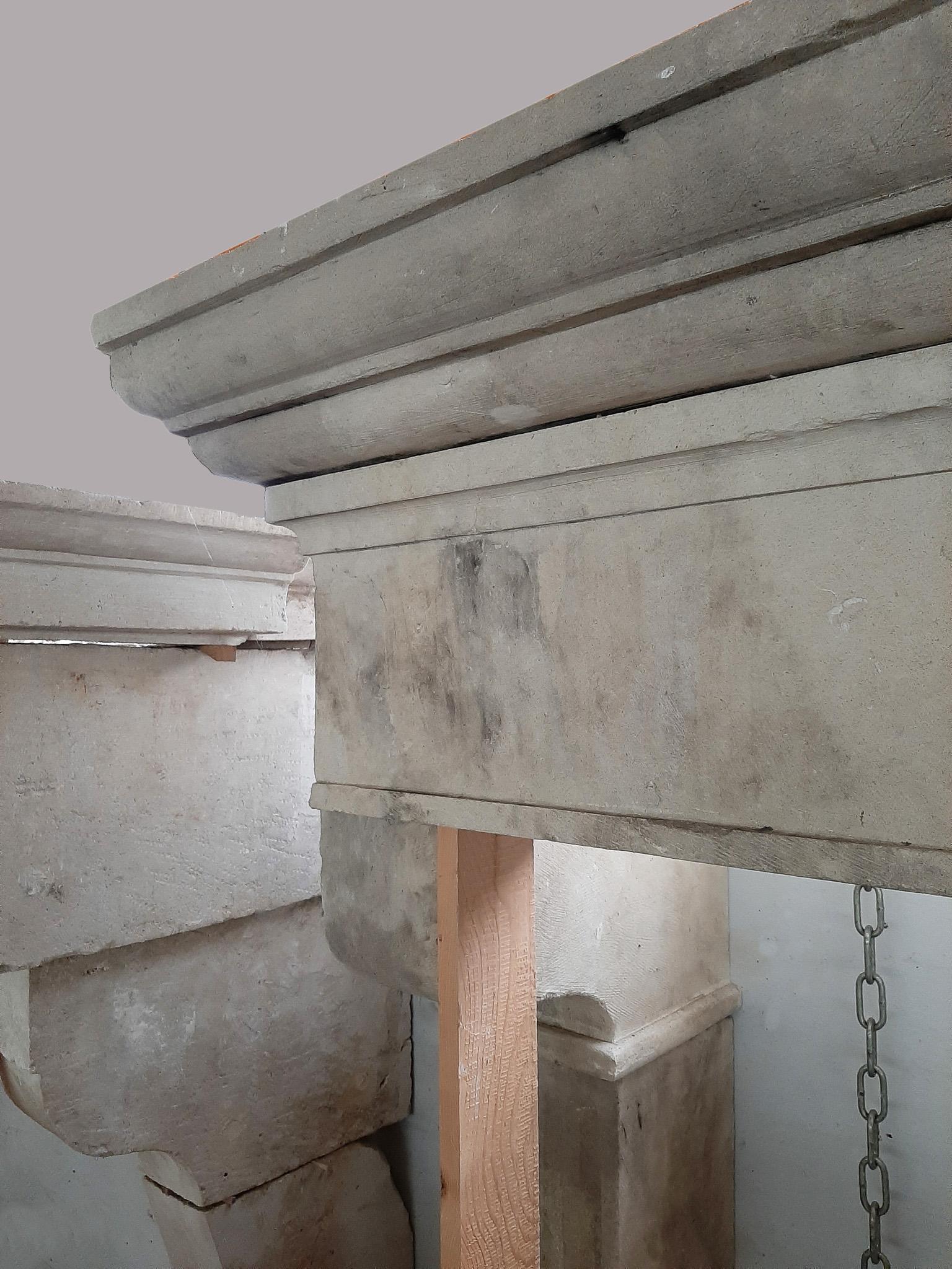 Antique Italian Limestone Fireplace from the 19th Century For Sale 3