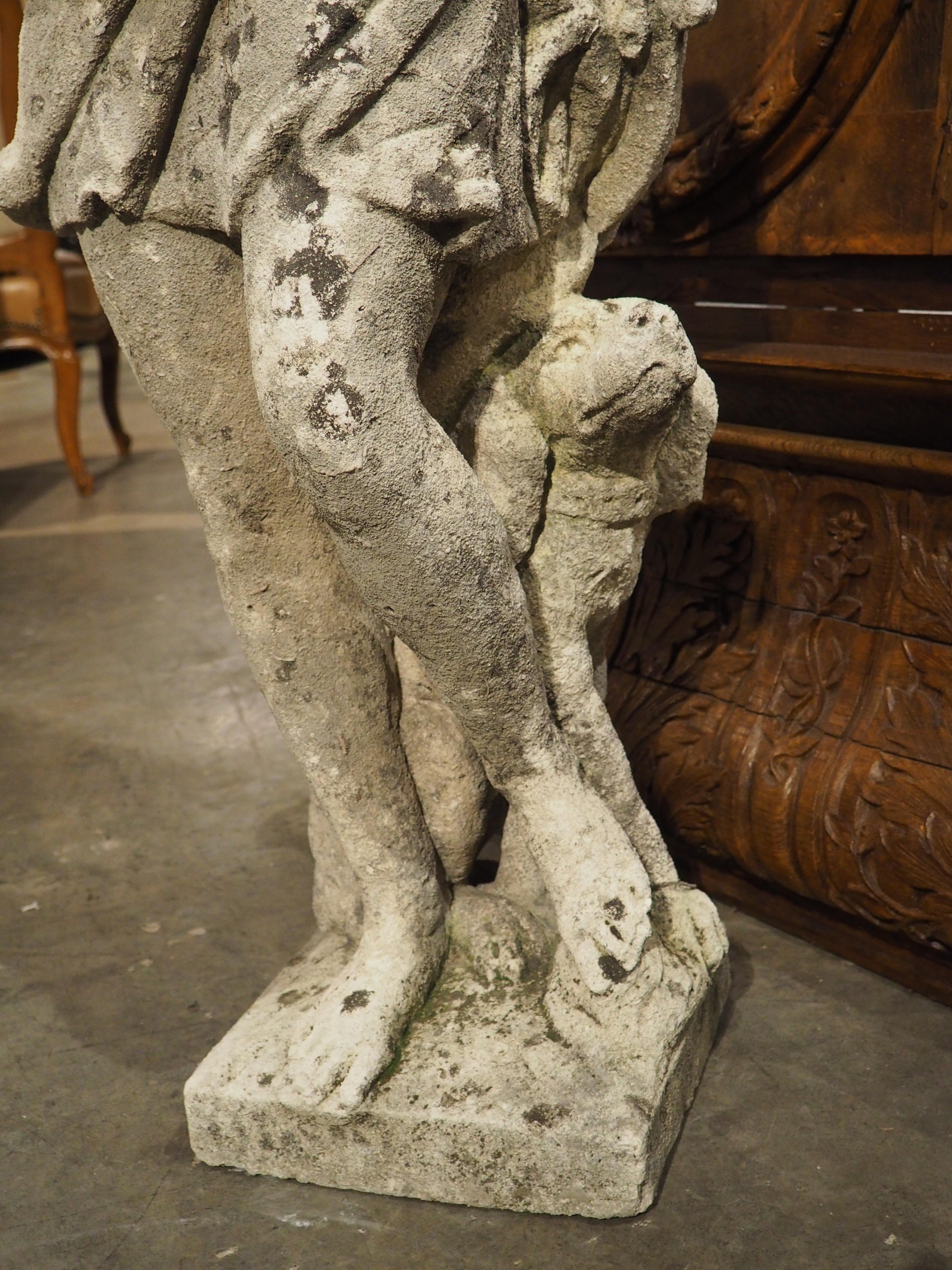 Neoclassical Antique Italian Limestone Statue of Diana the Huntress and Her Dog, C. 1890 For Sale