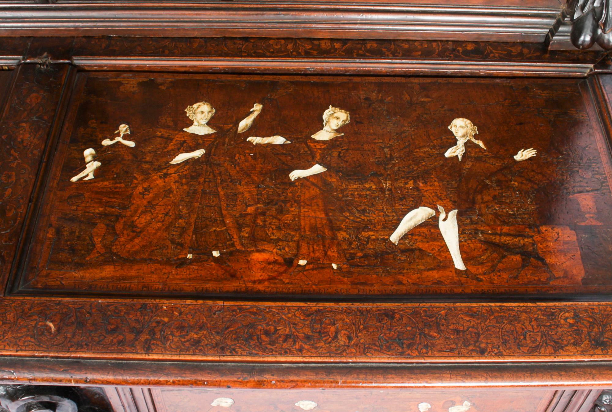 Antique Italian Lombardy Marquetry Hall Bench Settle Late 18th Century 7