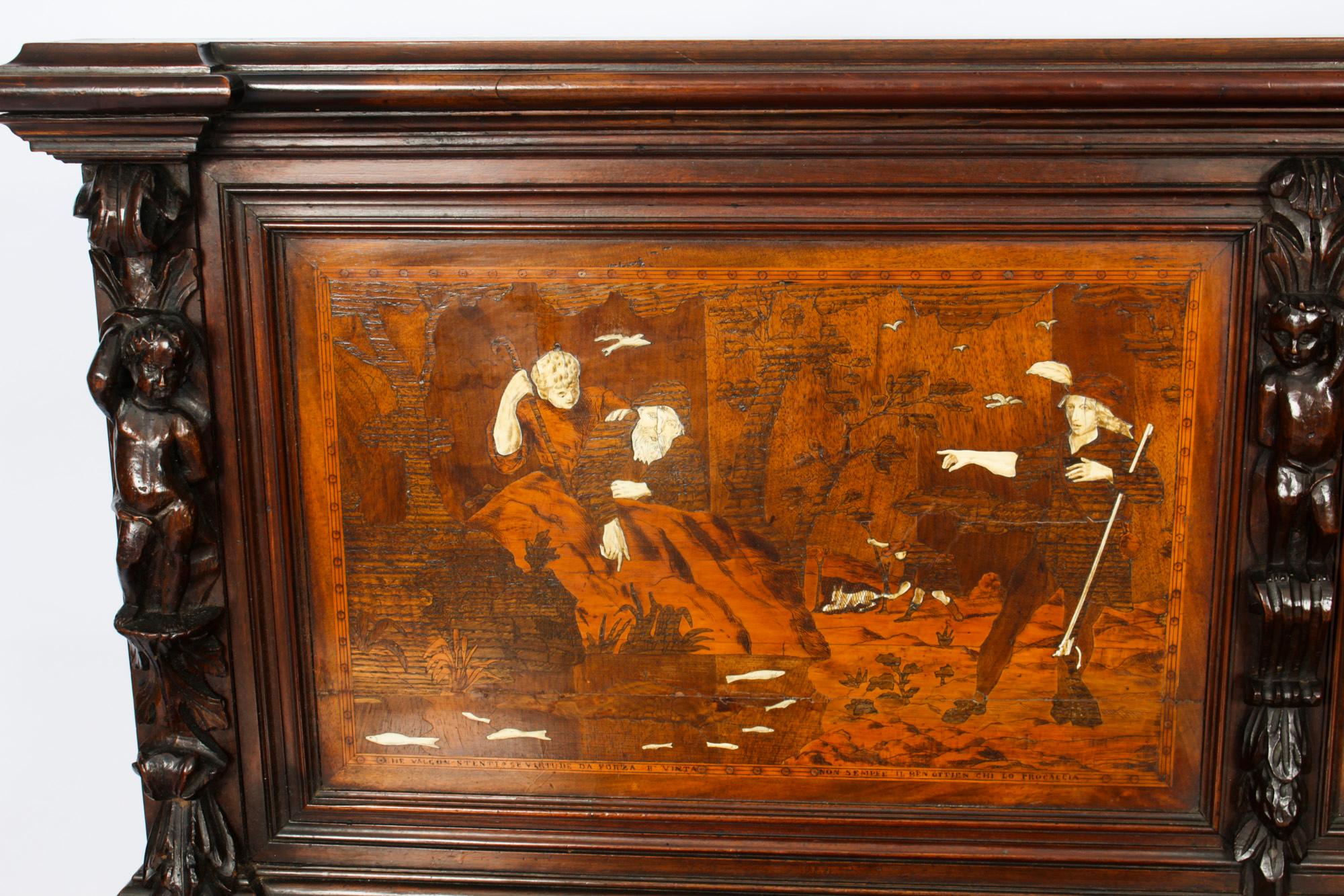 Antique Italian Lombardy Marquetry Hall Bench Settle Late 18th Century 14
