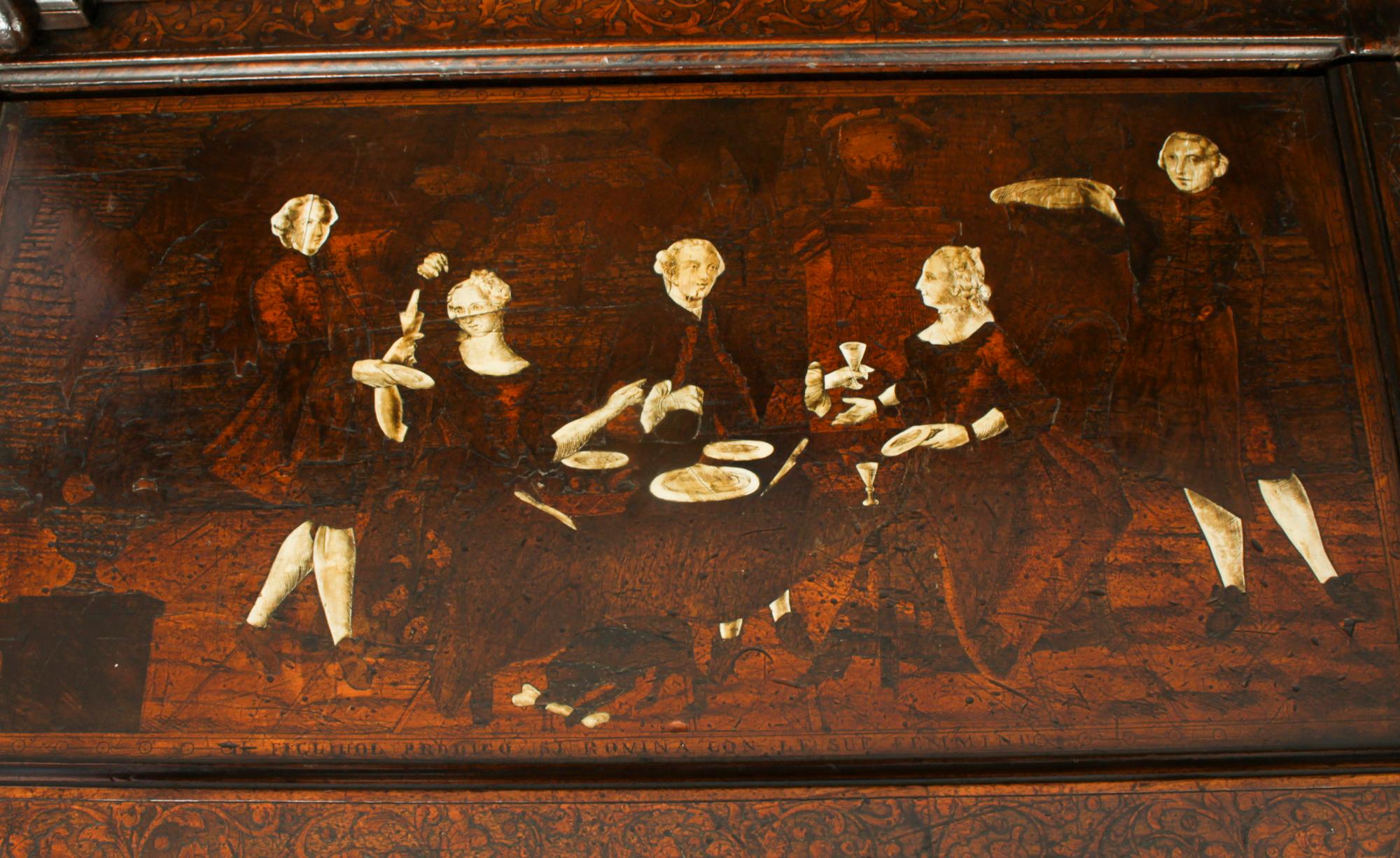 Antique Italian Lombardy Marquetry Hall Bench Settle Late 18th Century 5