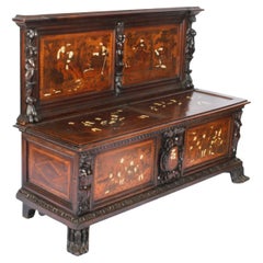 Used Italian Lombardy Marquetry Hall Bench Settle Late 18th Century