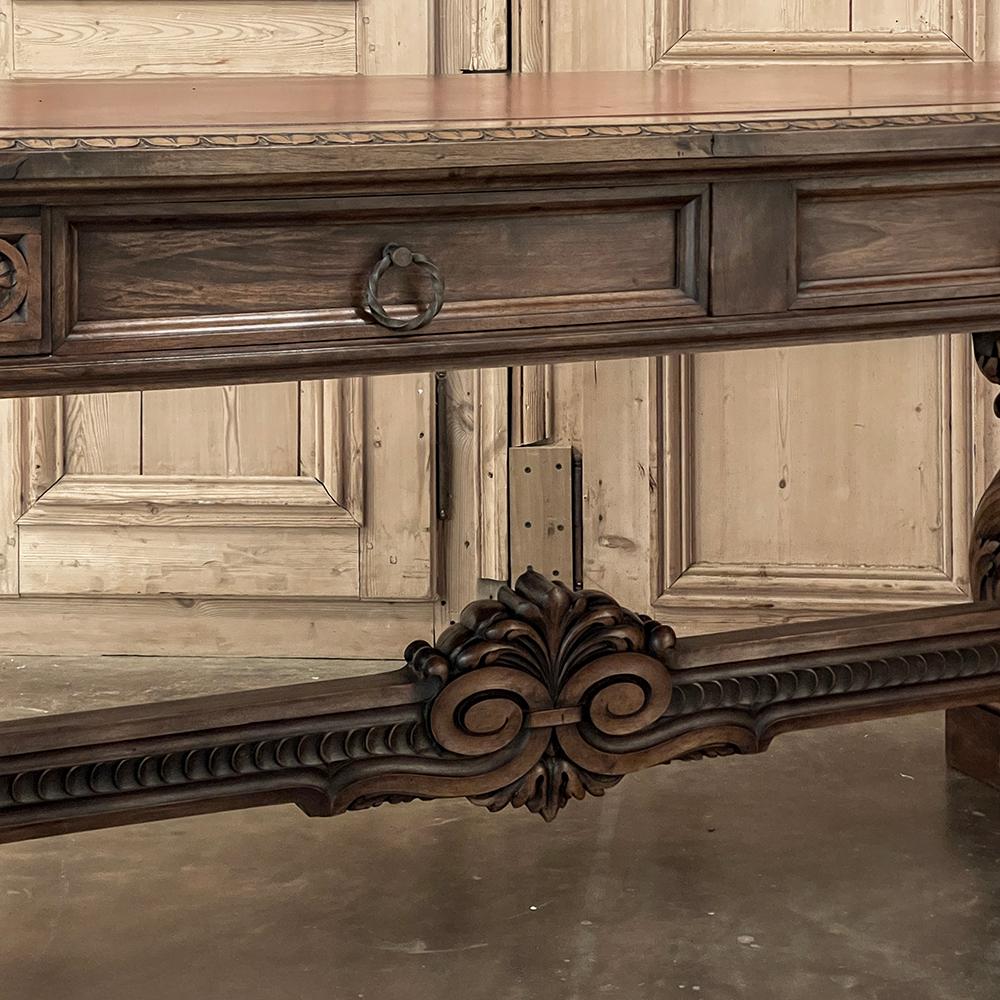 Ancien bureau italien Louis XIV néoclassique en noyer avec plateau en simili cuir en vente 5