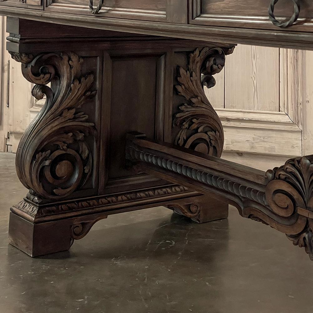 Ancien bureau italien Louis XIV néoclassique en noyer avec plateau en simili cuir en vente 9