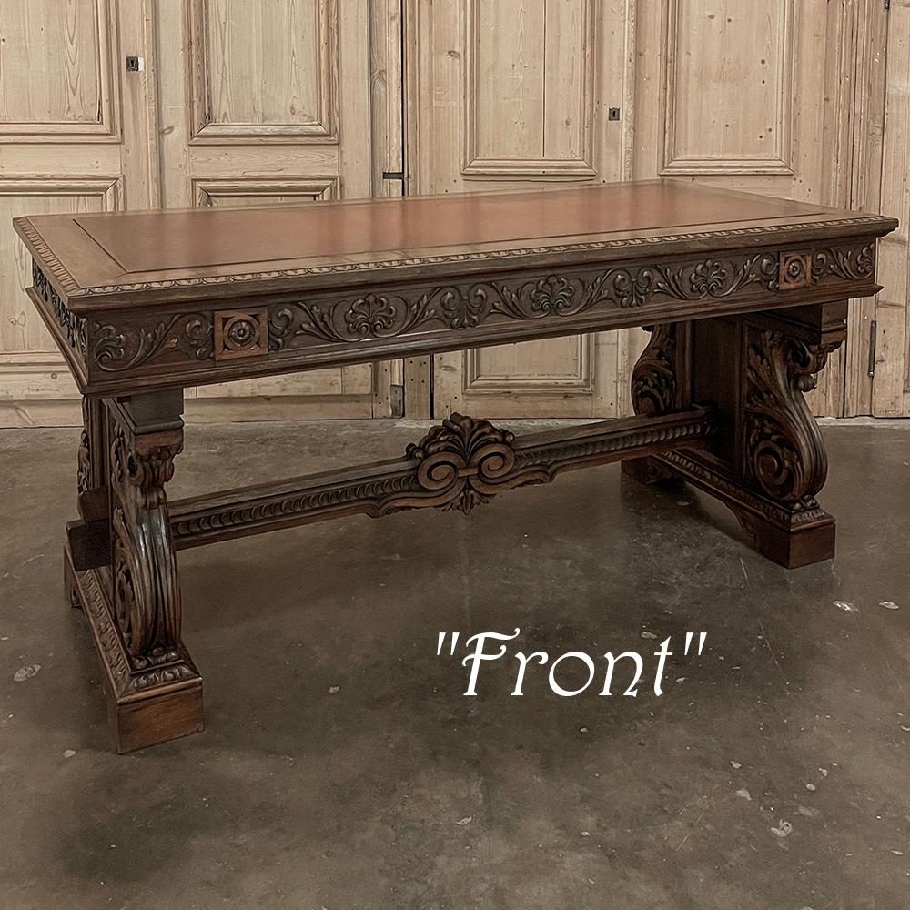 Antique Italian Louis XIV Neoclassical Walnut Desk with Faux Leather Top For Sale 11