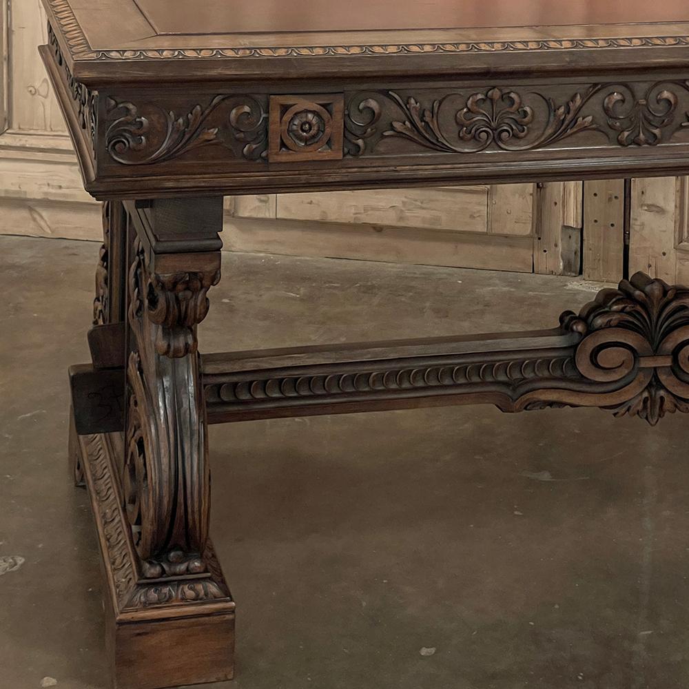 Antique Italian Louis XIV Neoclassical Walnut Desk with Faux Leather Top For Sale 12