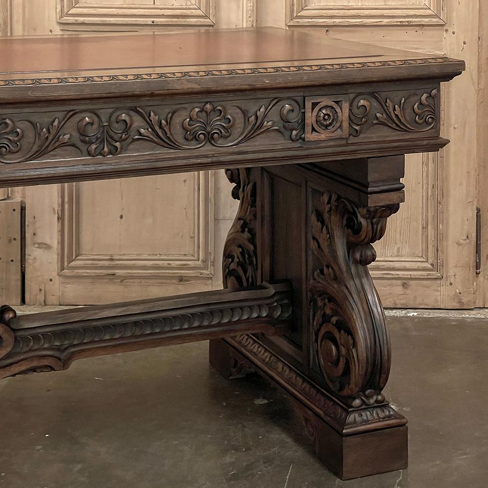 Antique Italian Louis XIV Neoclassical Walnut Desk with Faux Leather Top For Sale 13