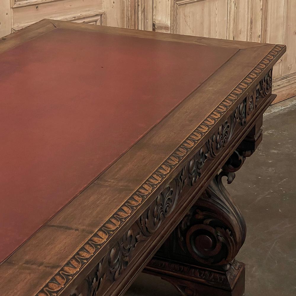 Antique Italian Louis XIV Neoclassical Walnut Desk with Faux Leather Top For Sale 14