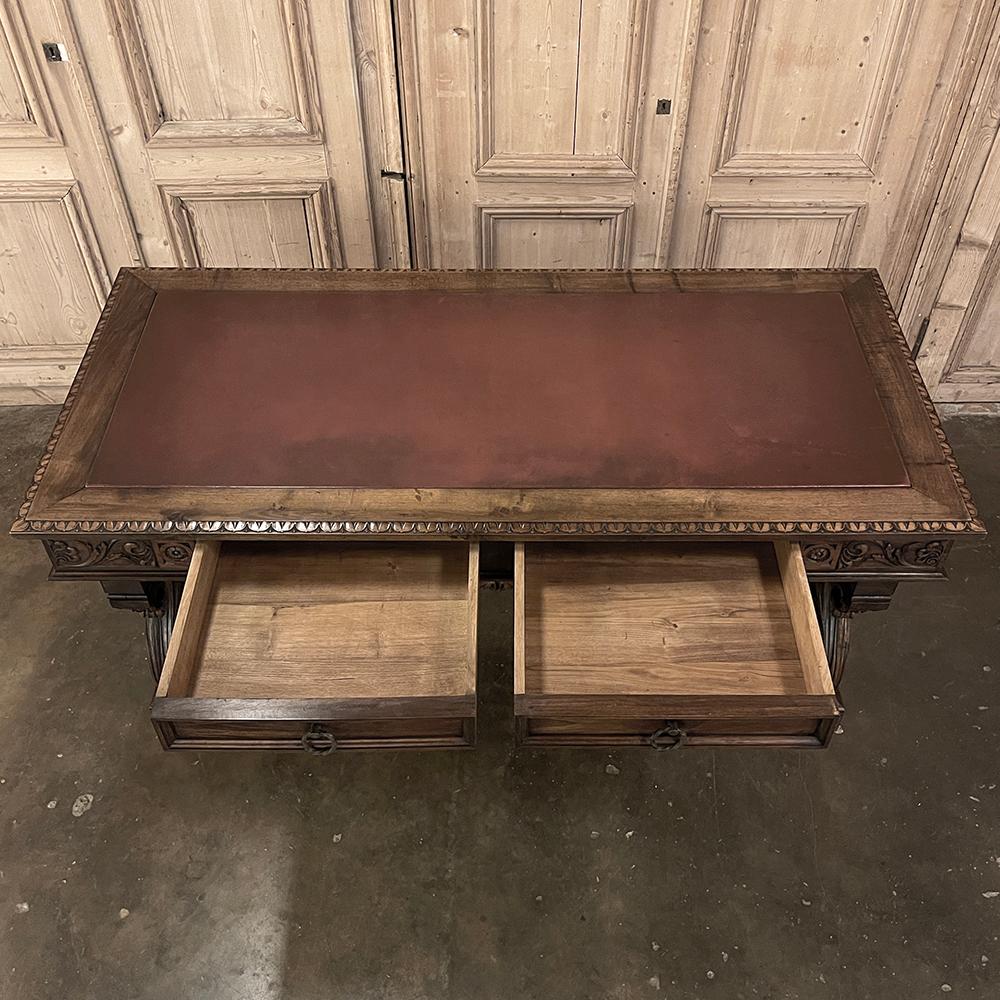 20th Century Antique Italian Louis XIV Neoclassical Walnut Desk with Faux Leather Top For Sale