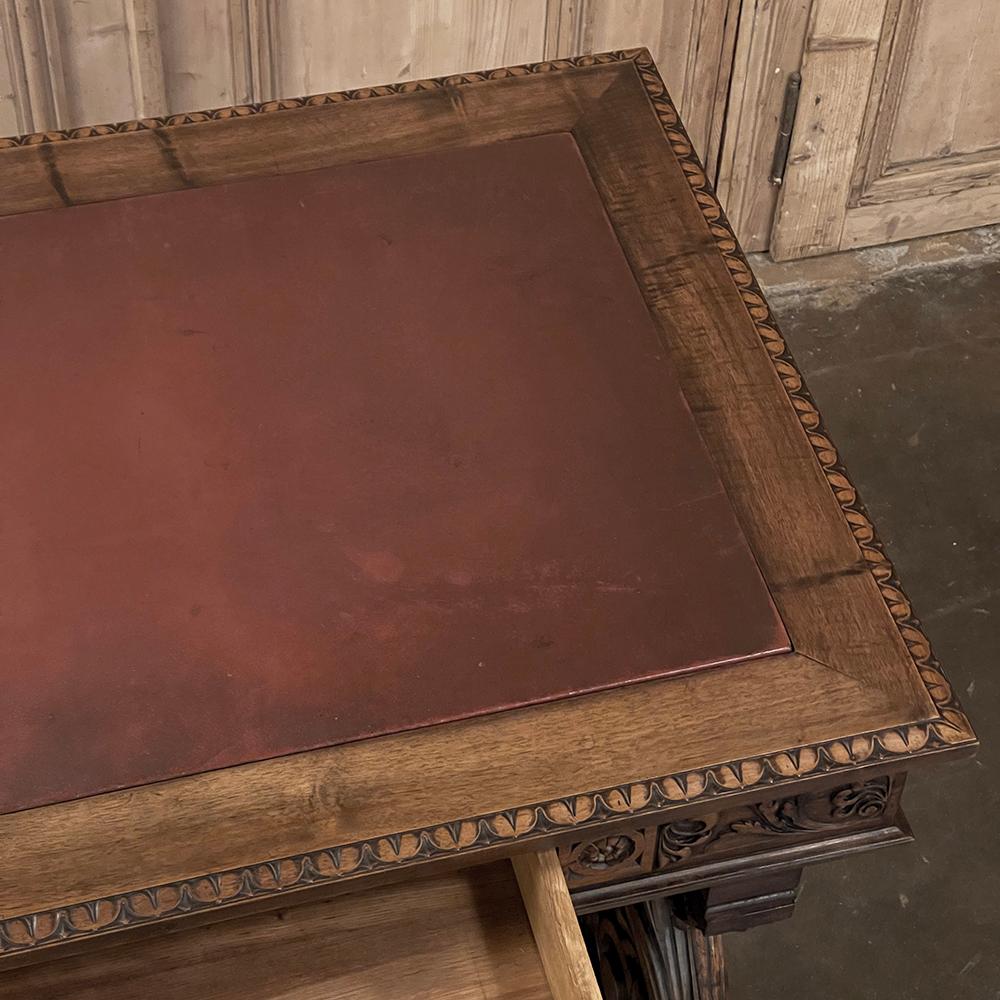 Antique Italian Louis XIV Neoclassical Walnut Desk with Faux Leather Top For Sale 2