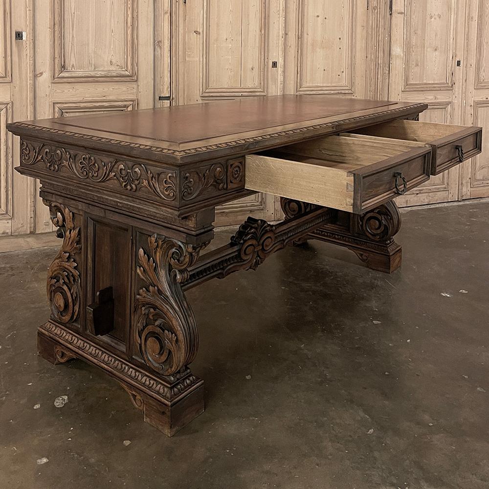 Antique Italian Louis XIV Neoclassical Walnut Desk with Faux Leather Top For Sale 3
