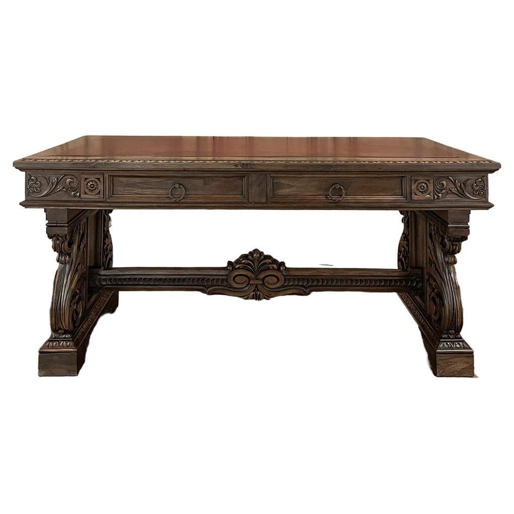 Antique Italian Louis XIV Neoclassical Walnut Desk with Faux Leather Top For Sale