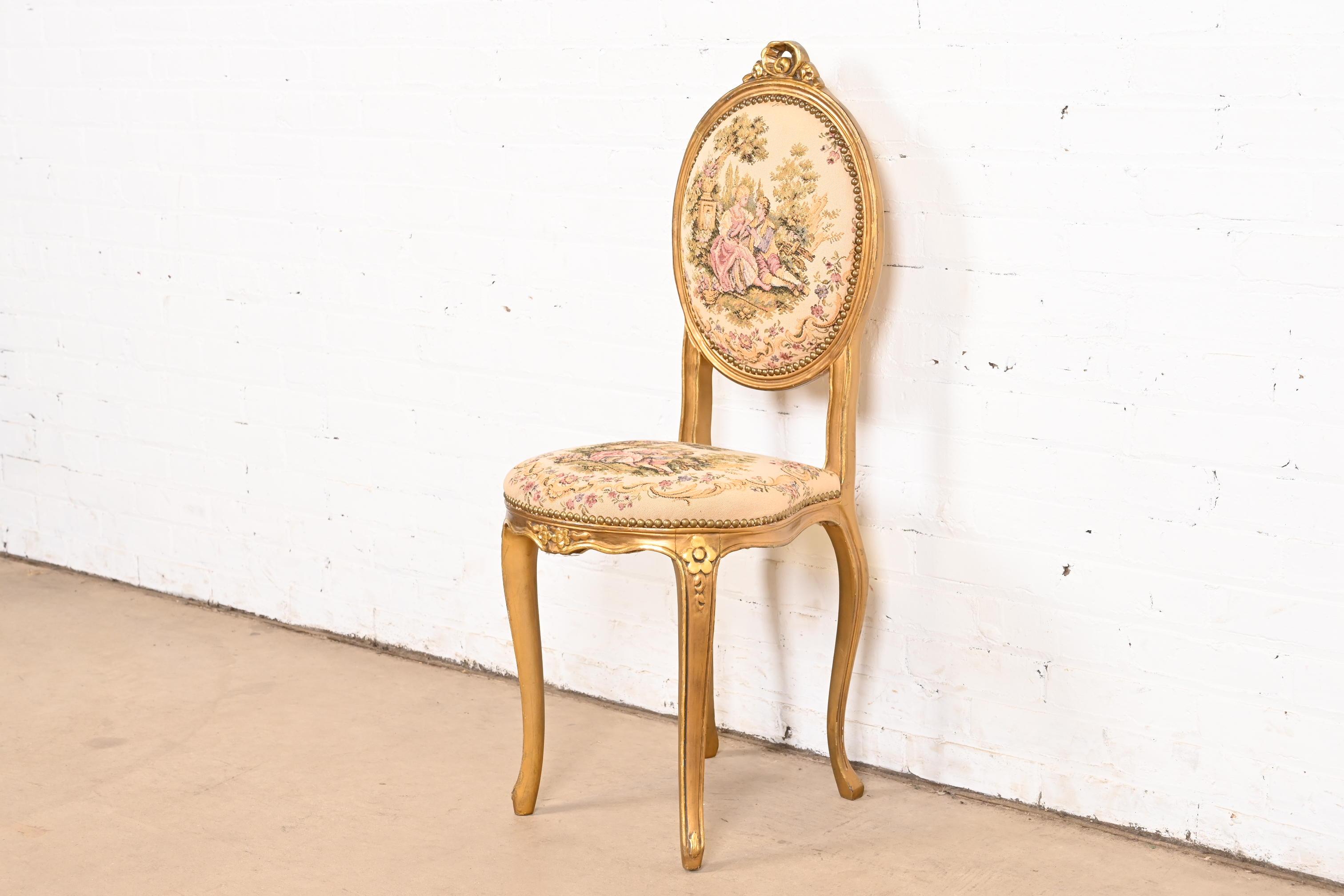 Louis XVI Antique Italian Louis XV Giltwood Petite Desk Chair or Side Chair For Sale